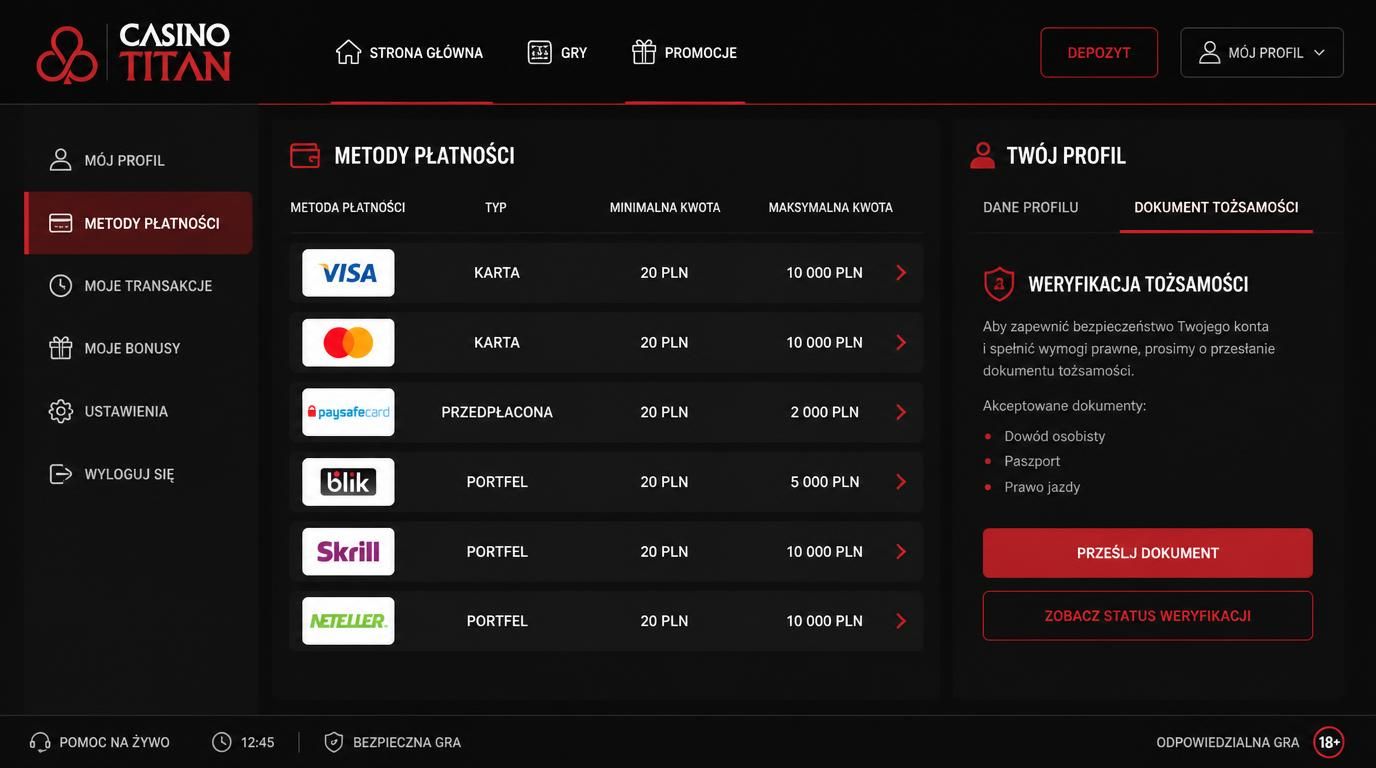 Tabela limitów wpłat + ikony kart