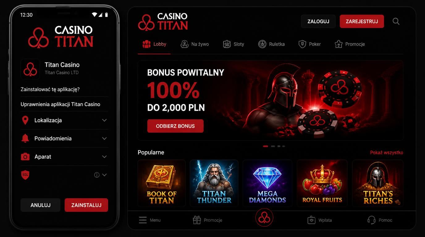 Ikony uprawnień na ekranie aplikacji Titan Casino na telefonie